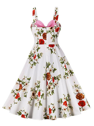 Women 50s Vintage Bowknot Dress Floral Rockabilly Cocktail Swing Tea Dresses