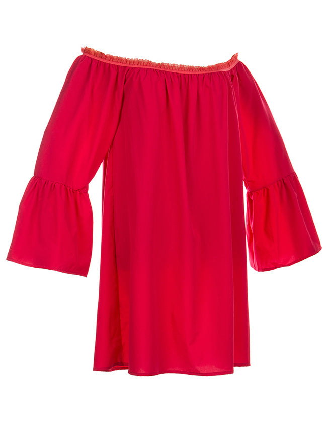 Red Off Shoulder Ruffled Long Sleeve Peasant Top for Women