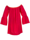 Red Off Shoulder Ruffled Long Sleeve Peasant Top for Women