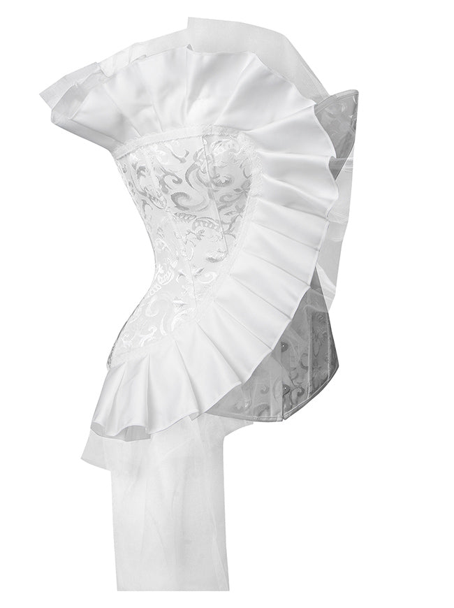 Women's Vintage Brocade Wedding Plastic Boned Burlesque Corset Bustier White