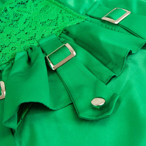 Women's Vintage Gothic Punk Green Asymmetry Lace Patchwork Slim Fit Skirt