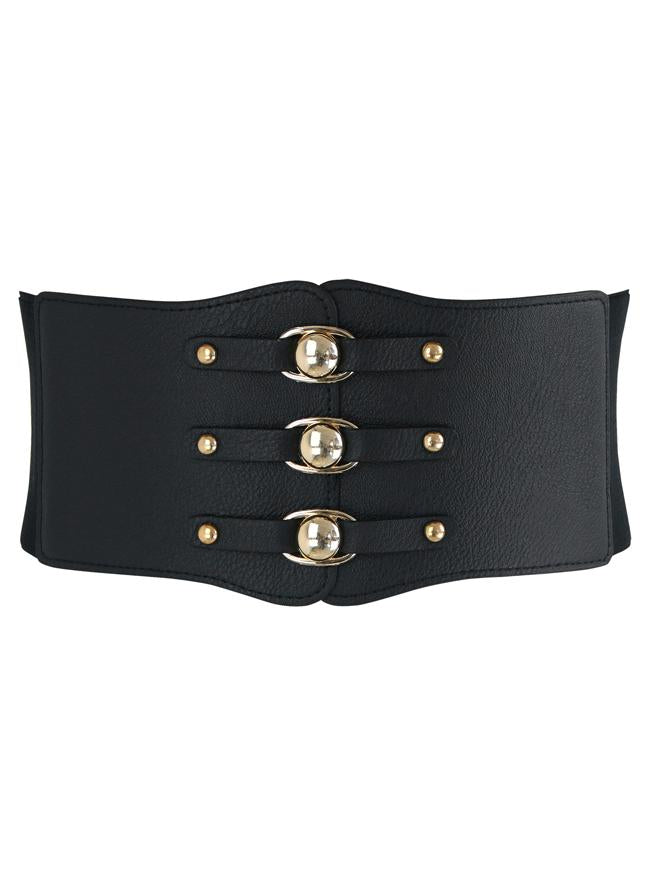 Women's Steampunk Front Faux Leather Metallic Elastic Belt